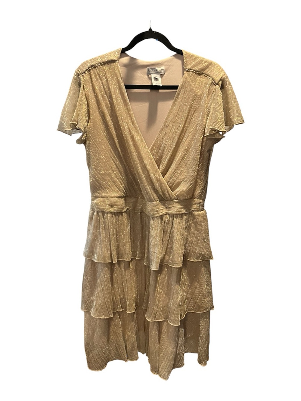 ALEXA B Nites Shimmery Gold Tiered V-Neck Mini Dress